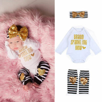

3PCS Outfit Set Newborn Toddler Baby Girl Clothes Romper Leg Warmers Bow Headb