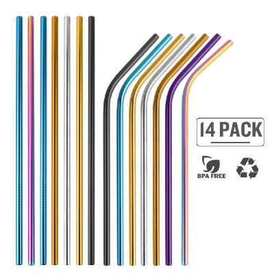 

14pcs Multicolored Stainless Steel Straws Set Colorful Reusable Straws Drinking Straws Cleaning Brush for All Size Tumbler Bar Res