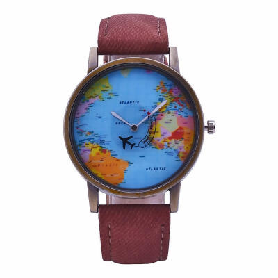 

Creative Watch Personality Map Design Dial Comfortable Denim Strap Women Dress Watch Mini World Aircraft Quartz Watches