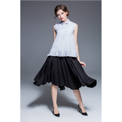 

inHIM Sleeveless Striped Pleated Shirt Female Summer Professional Fashion 17392