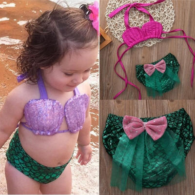 

Purple 0-4T Summer Kids Toddler Newborn Infant Baby Girls Mermaid Swimsuit Bathing Tankini Bikini Set Swimwear Beachwear
