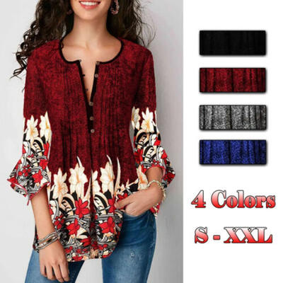 

Women Summer Short Sleeve Floral Shirt Blouse Tops Loose T Shirt Casual Tee TOPS
