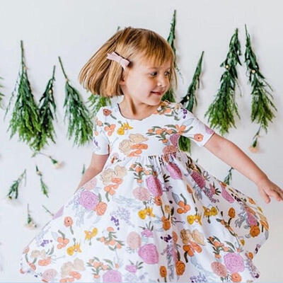 

Kids Baby Girls Toddler Short Sleeve Flower Print Princess Party Tutu Mini Dress