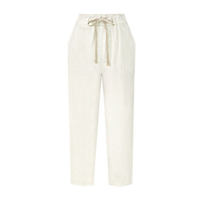 

New Women Casual Harajuku Spring Autumn Big Size Long Trousers Solid Elastic Waist Cotton Linen Pants Ankle Length Pencil Pants