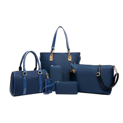 

6PcsSet Lady Solid Color Faux Leather Shoulder Bag Handbag Clutch Wallet Purse