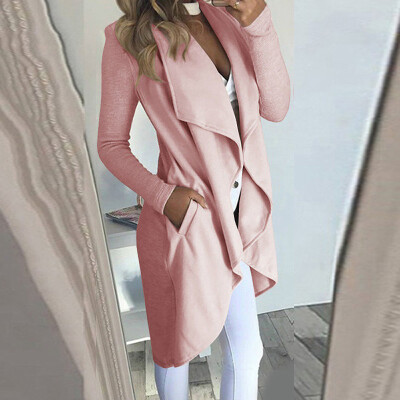 

Womens Ladies Long Duster Jacket French Trench Waterfall Coat Outwear Plus -3XL