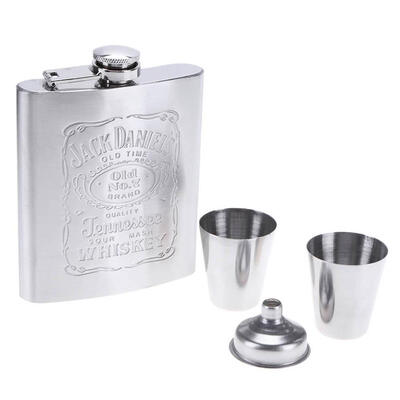 

7oz Outdoors Portable Stainless Steel Drink Mug Flask Flagon Funnel Cup Set