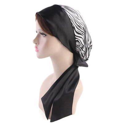 

7 Colors Muslim Women Print Bowknot Turban Hijab Hat Satin Cancer Chemo Hats For Hair Loss Head Scarf