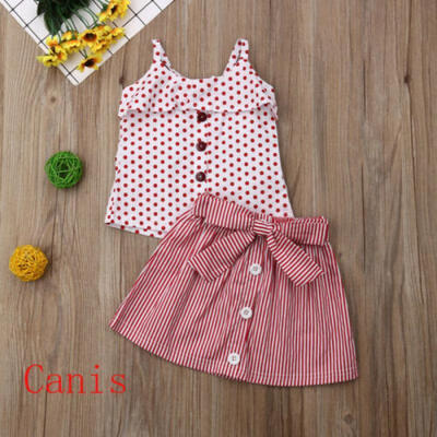 

Toddler Baby Girl Clothes Ruffle Tops T-Shirt Stripe Dress Summer Outfits Set