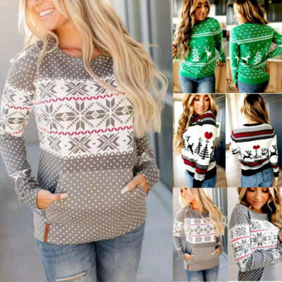 

Womens Long Sleeve Christmas Sweater Sweatshirt Jumper Winter Pullover Fit Tops