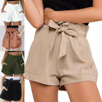 

Women Ladies High Waist Paper Bag Tie Belt Shorts Ladies Summer Pants Size  M L XL