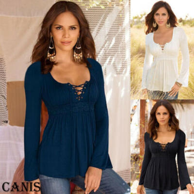 

Womens V Neck Baggy Loose Cotton Tops T Shirt Plus Size Long Sleeve Tunic Blouse