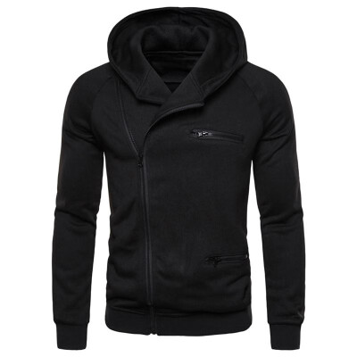 

Men Autumn Winter Hoodie Sweatshirts Solid Hooded Long Sleeve Pockets Zipper Casual Tops BlackDark Grey