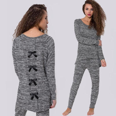 

Womens Ladies Bowknot Long Sleeve Cotton Nightgown Sleepwear Pajamas Set