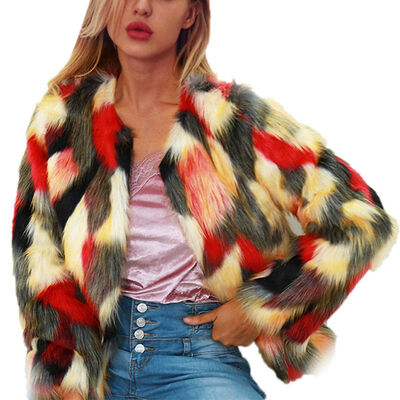

Winter Coat Plus Size 2019 Women Thick Warm Colorful Faux Fur Coat Chic Jacket Cardigan Outerwear Tops Cocktail New Arrived
