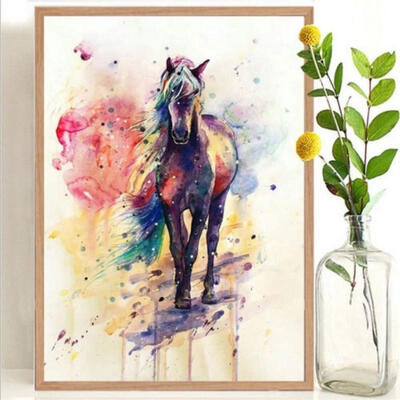 

AU Watercolor Painting Horse Print Wall Art Home Decor Animal Pattern Unframed