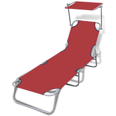 

Folding Sun Lounger with Canopy Steel&Fabric Red