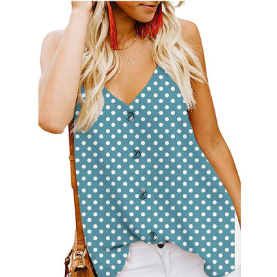 

Starmoon Womens Button Down V Neck Strappy Print Tank Top Loose Casual Sleeveless Shirts