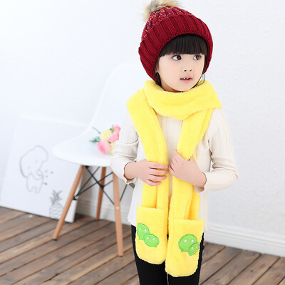 

Korean version of boys&girls thick warm cartoon plush large pocket embroidery scarf gloves winter cute bib