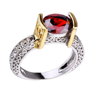 

Fashion Crystal Female Ruby Ring Silver Gold Color Wedding Band Jewelry Promise Love Engagement Rings