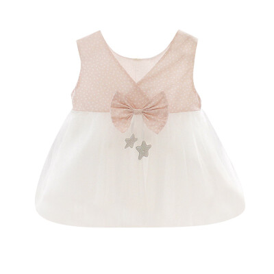 

Children Summer Girls Sweet Mesh Stitching Dot Print Sleeveless Bow Sweet Princess Dress For 0-36 Months