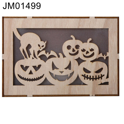 

Wooden Rectangle Pumpkin Haunted House Pendant LED Night Light Halloween Decor