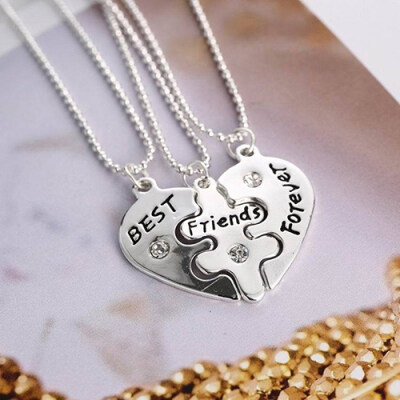 

3Pcs Womens Best Friends Forever Split Heart Friendship Necklace Set Jewelry