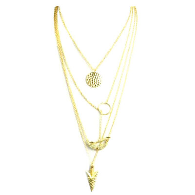 

Statement Jewelry Gold Filled Crystal Angel Wings Arrow Fish Scales Multilayer Chain Necklaces for Women Girl