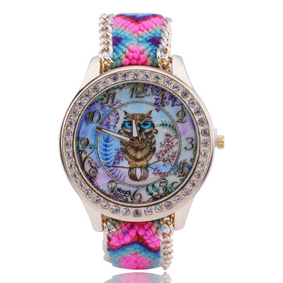 

Diamond-plated alloy watch owl braided rope quartz watch