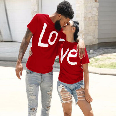 

Toponeto Men Couples Lover Short Sleeve O-Neck Love Letter Print T Shirts Tops Blouses