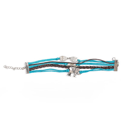 

Antique Charm Colorful Leather owls Elephant Retro Romantic Infinity Bracelet