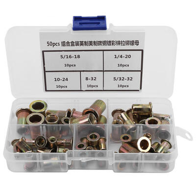 

Greensen 50Pcs Plated Carbon Steel Flat Threaded Rivet Nut Flange Rivnut Nutsert Fastener