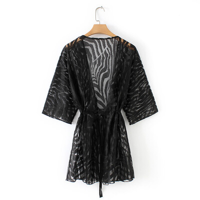 

New Women Kimono Cardigan Solid Open Front Boho Loose Outerwear Beach Bikini Cover Up Black