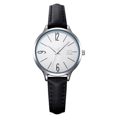 

2019 Shengke Fashion Females Watches White Leather Girl Wristwatch Simple Women Quartz Clock Comfortable Buckle Round Case Hour