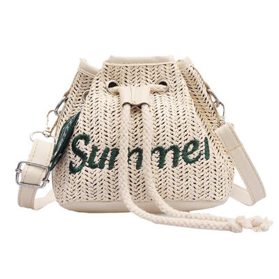 

Beach Leaf Decor Shoulder Handbags Women Straw Drawstring Crossbody Bags