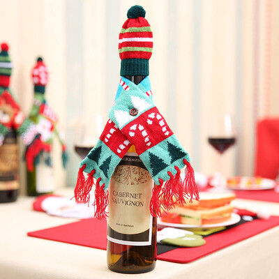 

Christmas Wine Bottle Cover Household Table Wrap Hat Top Knitting Scarf Gift
