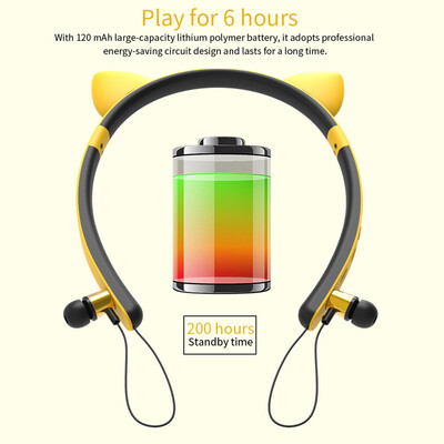 

ZW29 Bluetooth Stereo Headphones Wireless Magnetic Sports Headset Sweatproof Earphone Cute Shape Detachable Ear for Smart Phone Ta