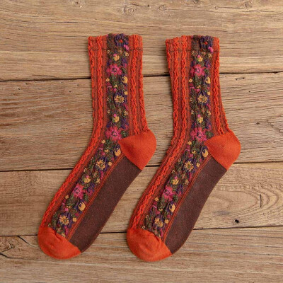 

2019 New Fashion Women Socks Cotton Euramerican National Wind Flowers Autumn&Winter Ladies Socks Warm&Cute