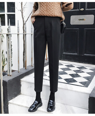 

Korean version of harun trousers womens woollen trousers casual pants baggy autumn winter radish pants nine minute suit trousers