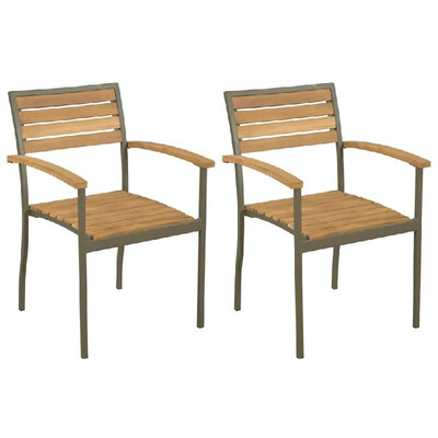 

Stackable Outdoor Chairs 2 pcs Solid Acacia Wood&Steel