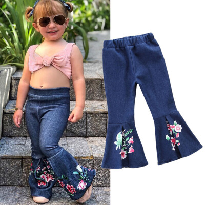 

Children Toddler Kids Baby Girls Floral Flare Pants Denim Clothes Jeans Pants