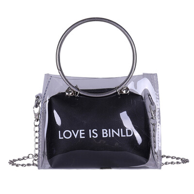 

Women Fashion Handbag PVC Transparent Women Shoulder Bag Metallic Ring Tote Beach Travel Chain Messenger Bags T10