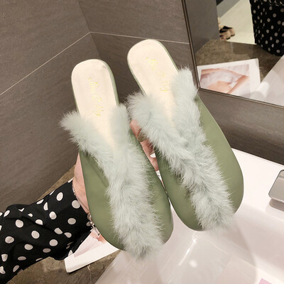 

Sandals Female Ins Autumn&Winter temperament wear Baotou Half-slipper fashion 100 sets of wool slippers