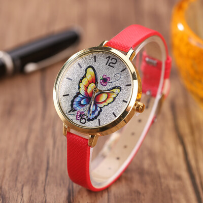 

Silver Pink Flower Butterfly Face Lady Casual Watch Fine Watch Personality Digital Quartz Watch