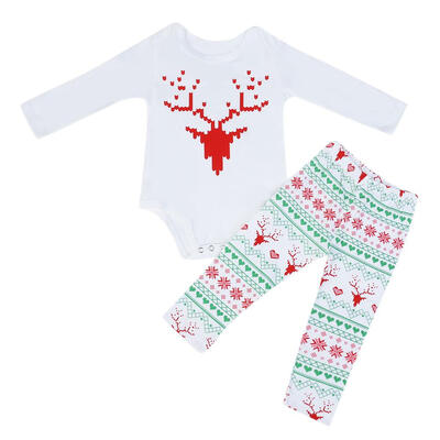 

Christmas Baby Elk Deer Snowflake Love Print Romper Pants 2pcs Outfit Set