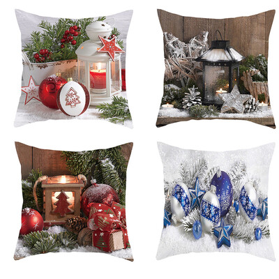 

Siaonvr 4PC Merry Christmas Short Plush Pillowcase Sofa Pad Set Home Decoration 18x18 In