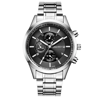 

Gobestart Men Three Eyes Dial Watch Stainless Steel Belt Luminous Waterproof Quartz Watch