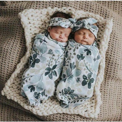 

US Newborn Baby Boy Swaddle Blanket Sleeping Swaddle Muslin Wrap Headband Lovely