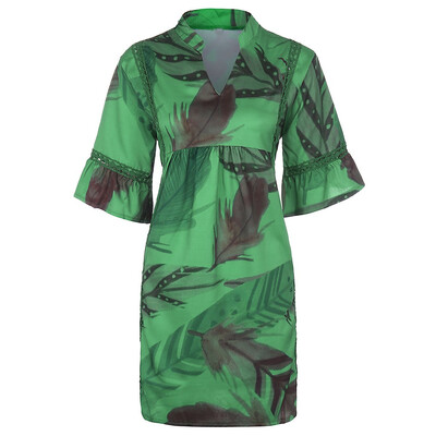 

Tailored Fashion Women Casual V-Neck Print Hollow Out Patchwork Butterfly Sleeve Dress