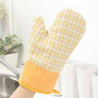 

1PCS Plaid Pattern Heat-resistant Cotton Thicken Anti-skid Microwave Oven Gloves Cooking Gloves